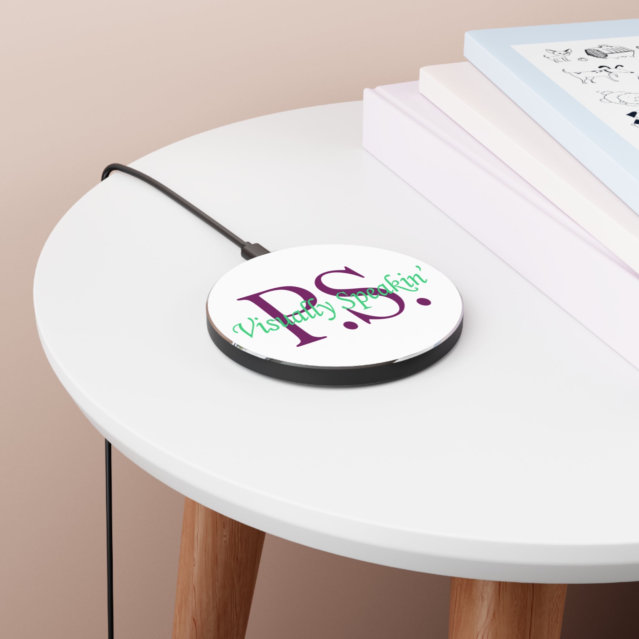 Wireless Charger - P.S. Visually Speakin', Fast Charging Pad, Desk Accessory, Modern Tech Gift, Home Office Essential, Mobile Device Charger