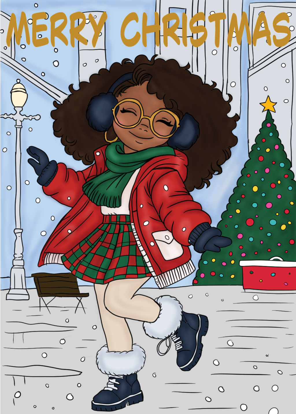 Merry Christmas Skating Girl Card – 5x7 Holiday Greeting Card